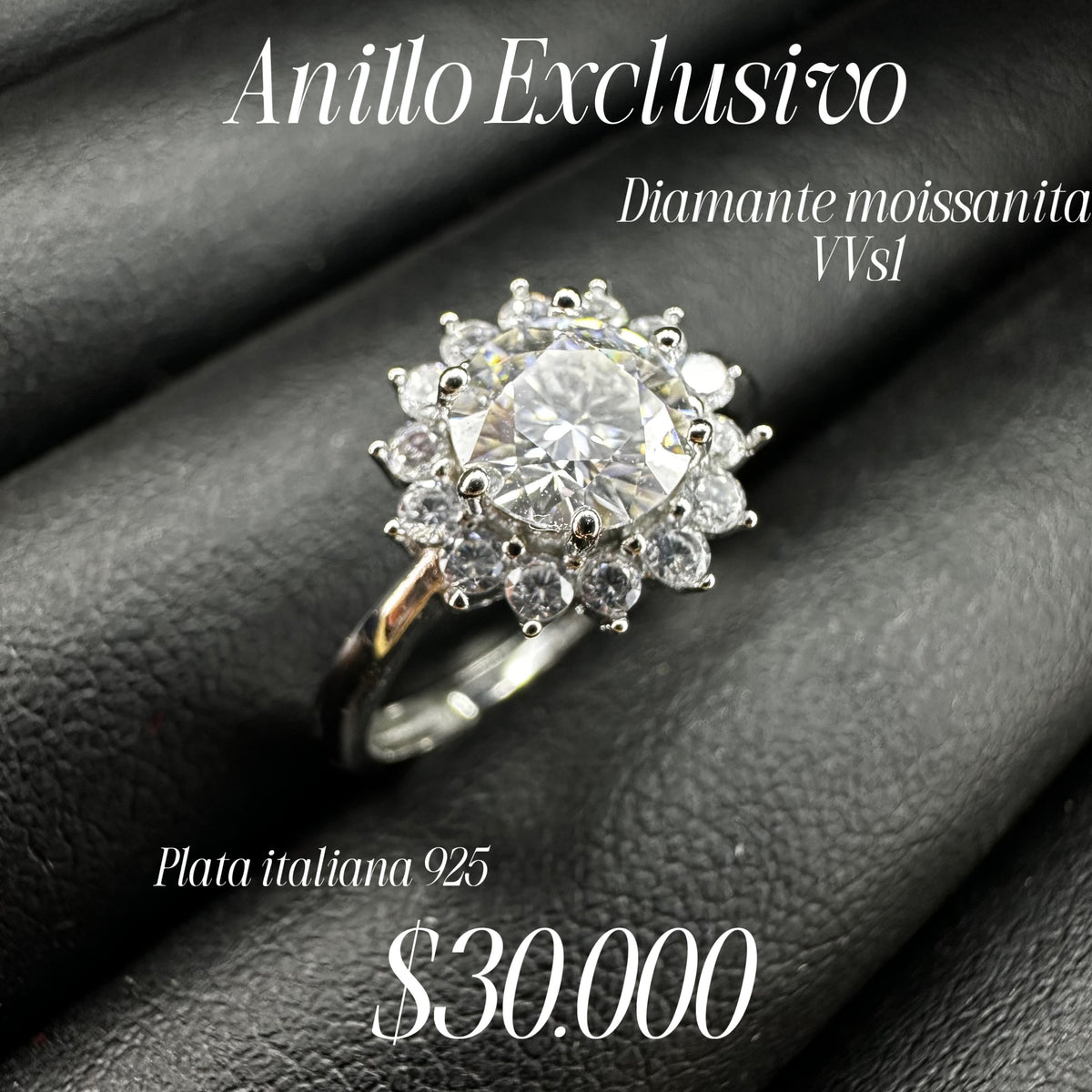 Anillo con diamante Moissanita VVS1
