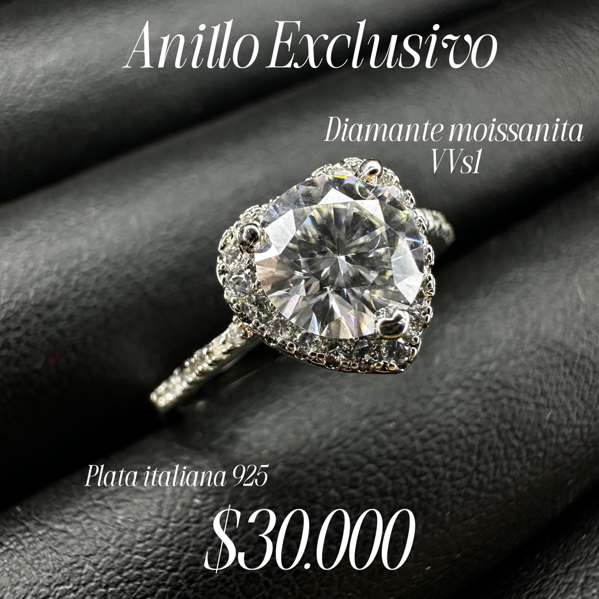 Anillo con diamante Moissanita VVS1