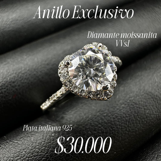 Anillo con diamante Moissanita VVS1