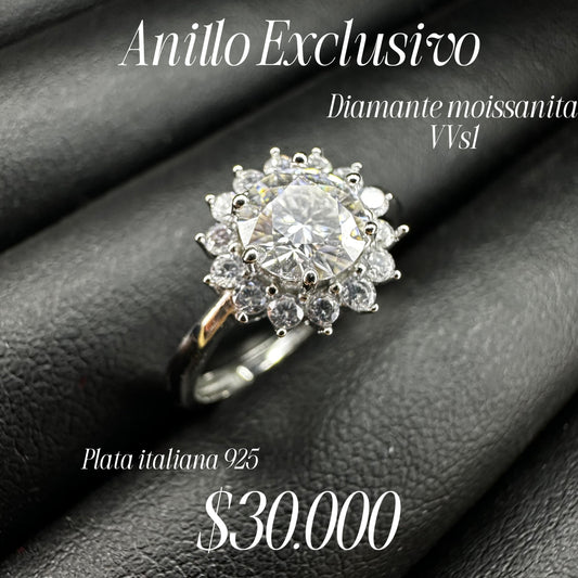 Anillo con diamante Moissanita VVS1